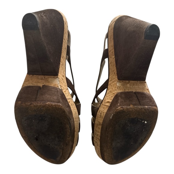 PRADA Women’s Brown Suede Platform Cork Studded Sandals Size 37 Italy - Picture 6 of 10